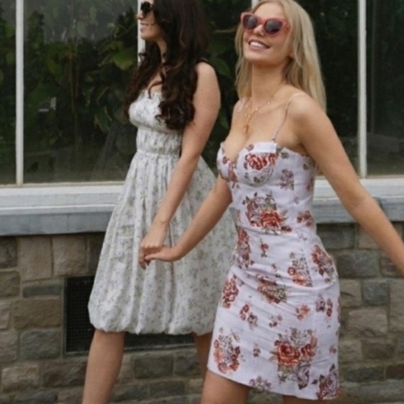 Brock x H&M Spaghetti Strap corset upper pink floral mini dress medium - Picture 12 of 15